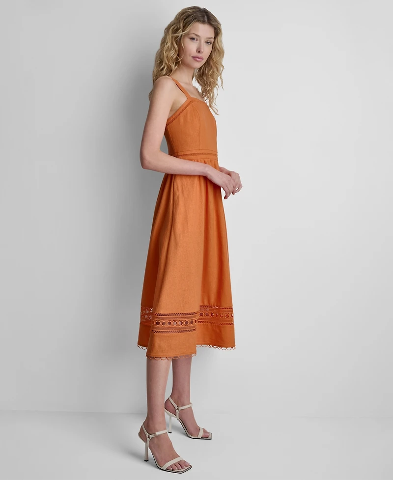 Dkny Women's Sleeveless Straight Neck Loop Lace Dress