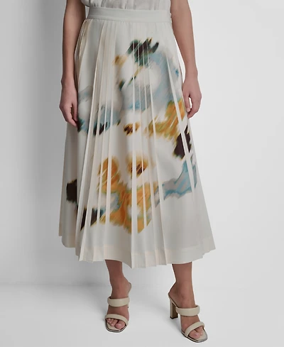 Dkny Women's Printed Pleated Everyday Stretch Skirt
