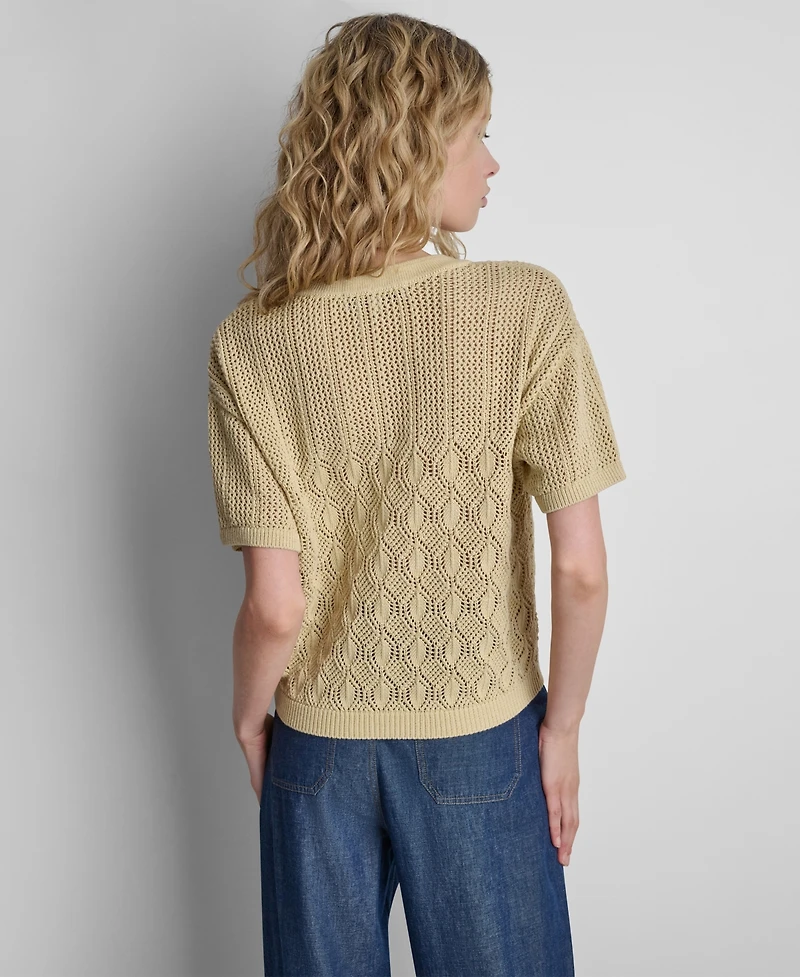 Dkny Women's Textured Pointelle Lace Front Top