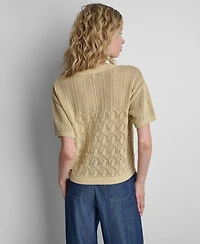 Dkny Women's Textured Pointelle Lace Front Top