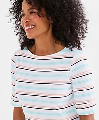 Style & Co Women's Printed Boat-Neck Elbow-Sleeve Top, Macy's Exclusive