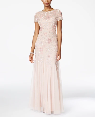 Adrianna Papell Floral-Beaded Gown