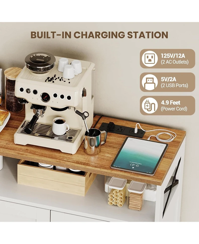 gaomon 47.2 in Buffet Cabinet with Storage, Modern Farmhouse Sideboard Storage Cabinet with Power Outlet