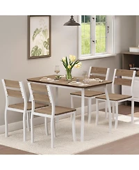 gaomon 5-Piece Modern Wooden Dining Table Set with 4 Wooden Seat Chairs