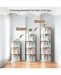 Rainsken 5 Tier Wooden Rotating Round Spinning Bookshelf Tower Storage Organizer