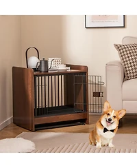 Gymax Dog Cage Furniture w/Removable Tray and Lockable Door Adjustable Foot Pads