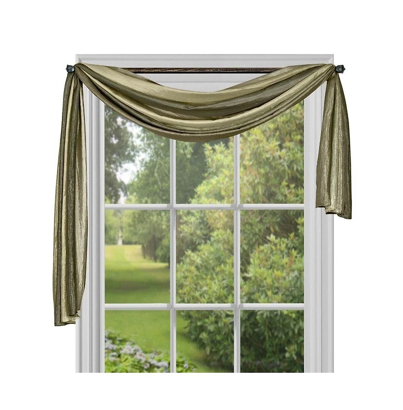 GoodGram Royal Ombre Crushed Semi Sheer Complete 3 Piece Window Curtains and Scarf Set - 42 in. W x 84 in. L, Sage