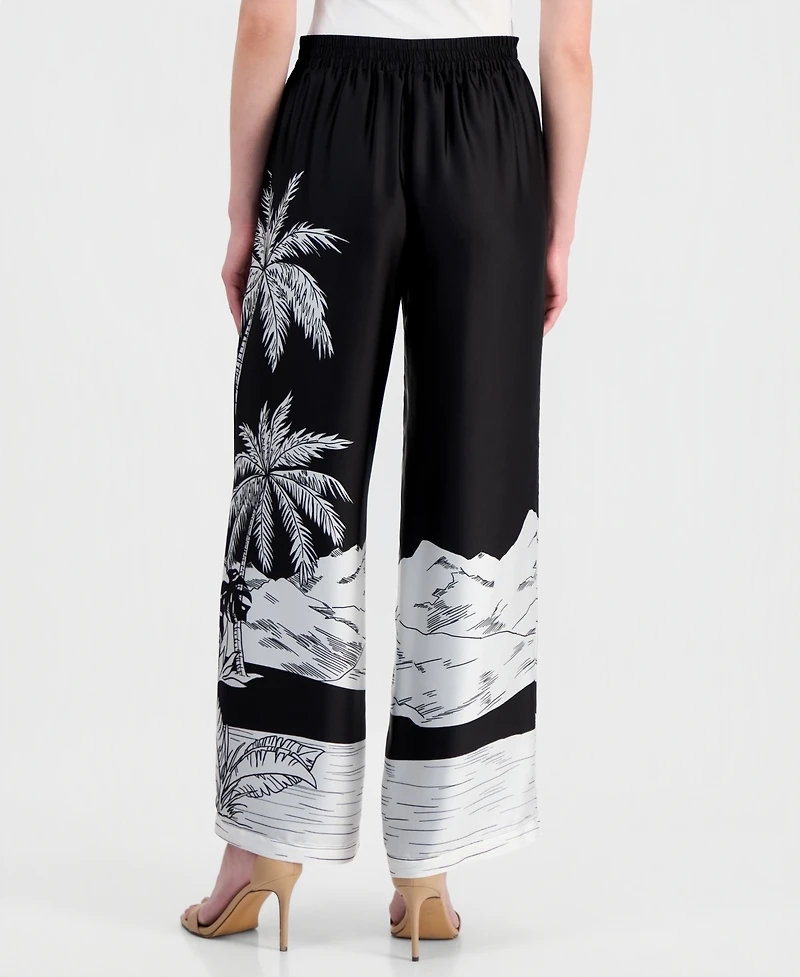 T Tahari Women's Placed Print High-Rise Pants