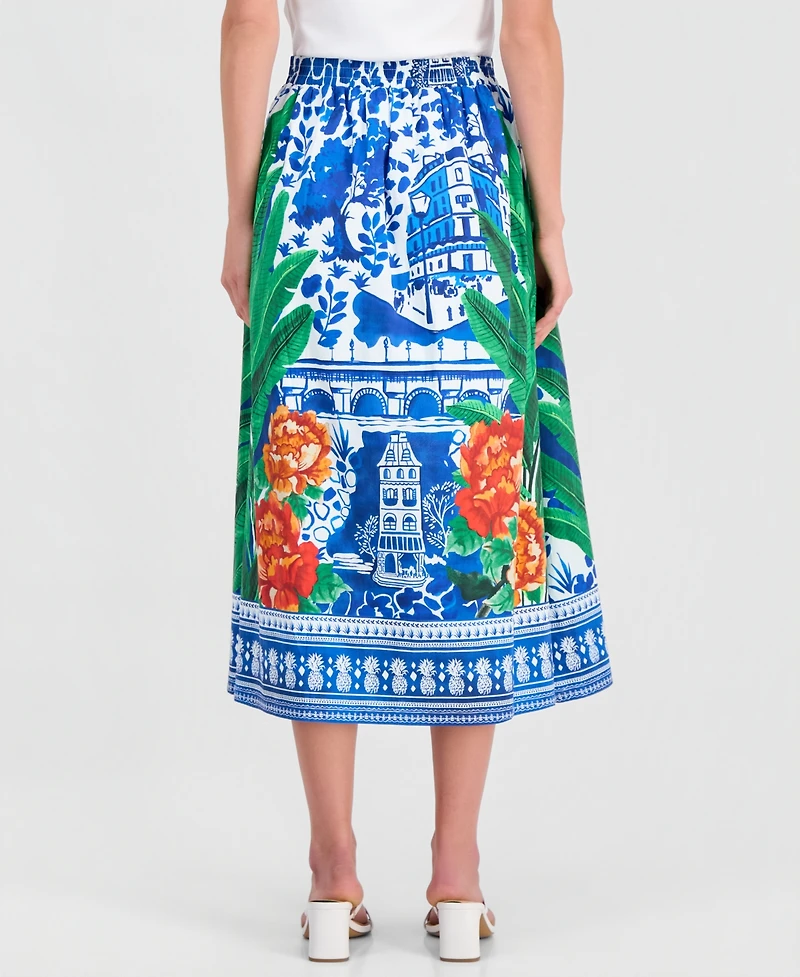 T Tahari Women's Printed Pull-On Flared Midi Skirt