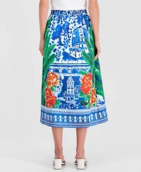 T Tahari Women's Printed Pull-On Flared Midi Skirt