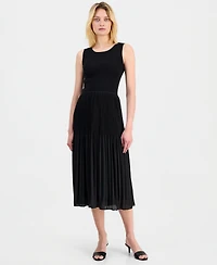 T Tahari Women's Sleeveless Scoop-Neck Mixed Media Dress