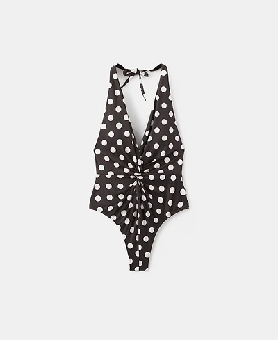 Mango Women's Halter Polka Dot Swimsuit