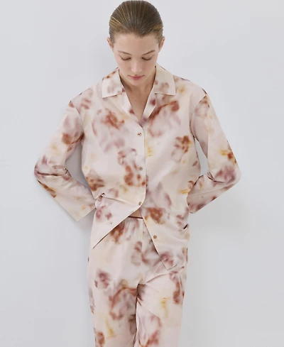 Mango Women's Floral-Print Cotton Pyjama Top