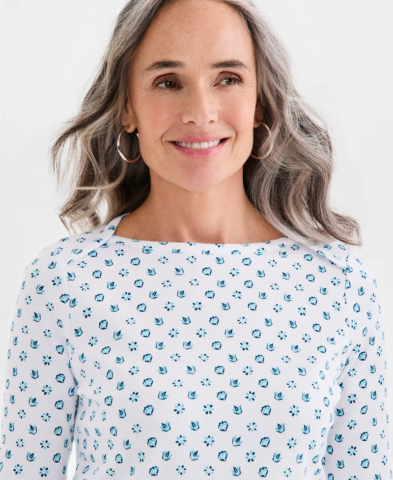 Style & Co Petite Pima Dancing Flora Boat Neck Cotton Top, Macy's Exclusive