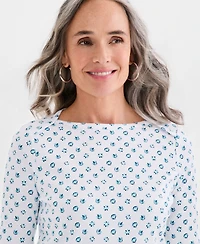 Style & Co Petite Pima Dancing Flora Boat Neck Cotton Top, Macy's Exclusive