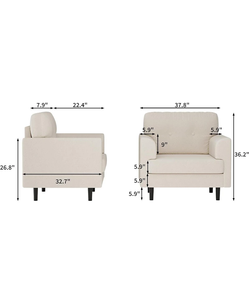 gaomon Ergonomic Linen Accent Chair, Wide Armrests, 38" Upholstered Reading Chair, High-Density Cushion