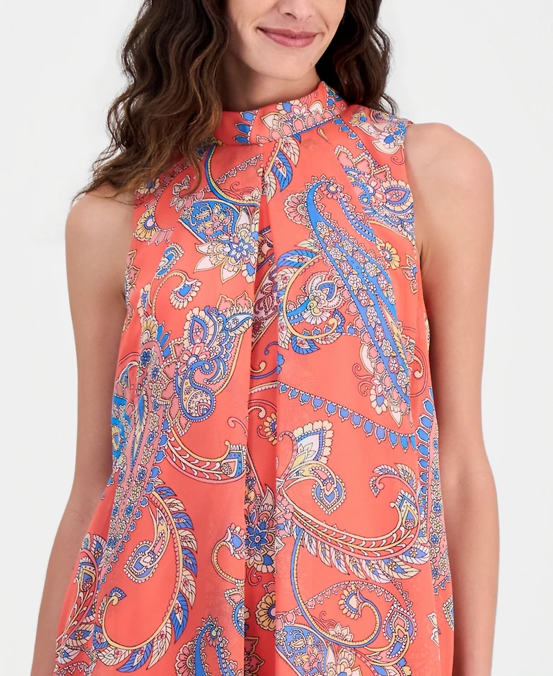Robbie Bee Women's Printed Mock Neck Sleeveless Shift Dress