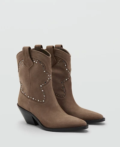 Mango Women's Studs Suede Ankle Boots