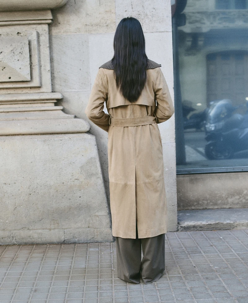 Mango Women's Leather Suede Belted Trench Coat