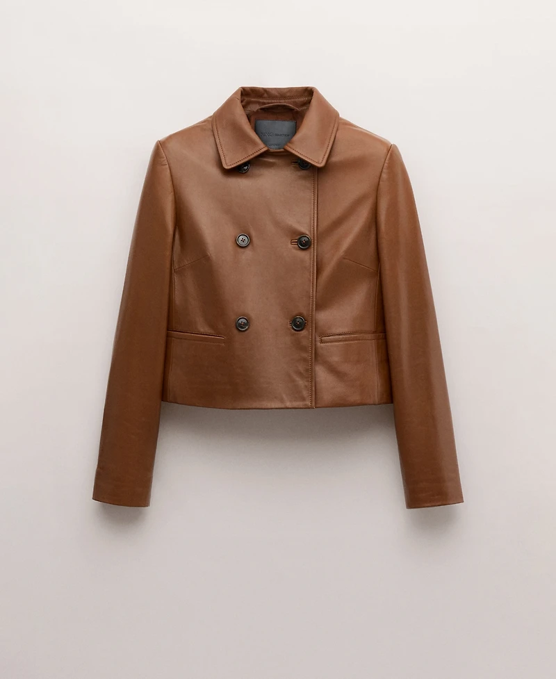 Mango Women's Leather Double-Breasted Jacket
