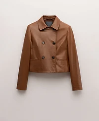 Mango Women's Leather Double-Breasted Jacket