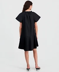 Robbie Bee Women's Ruffled-Neck Babydoll Dress