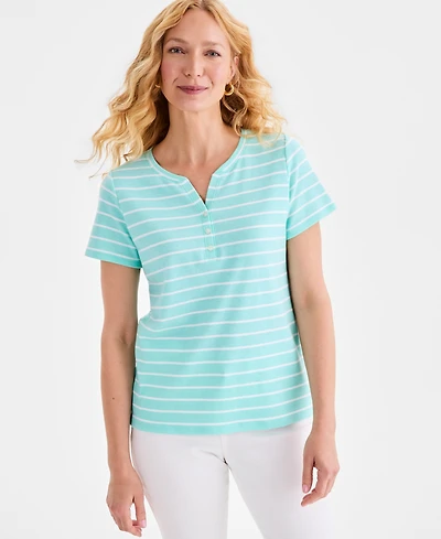 Style & Co Petite Henley Neck Clover Stripe Top, Macy's Exclusive