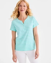 Style Co Womens Printed Short Sleeve Henley Top Macys Exclusive