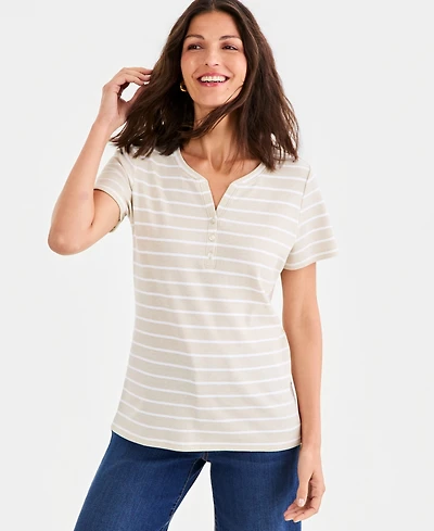 Style & Co Petite Henley Neck Clover Stripe Top, Macy's Exclusive