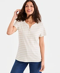 Style & Co Petite Henley Neck Clover Stripe Top, Macy's Exclusive
