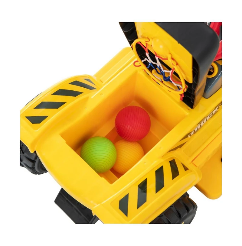 Hongge 6V Kids Ride On Excavator Fun Digger with Folding Basketball Hoop