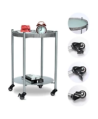 Rainsken Coffee Table with Wheels, 2-Tier Movable Side Tables, Round Detachable Nightstand for Living Room, Bedroom and Outdoor Terrace