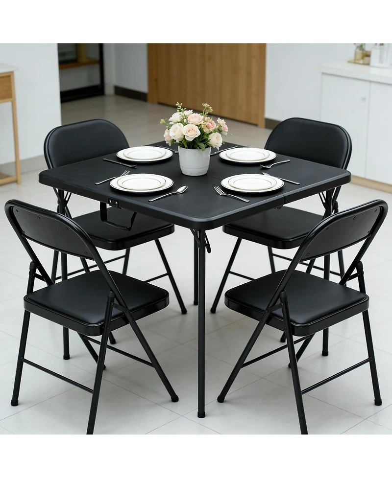 Decksplore 36 Inch Blow Molded Folding Table Compact Portable Fold Card Tables Desk Lightweight Design with Non for Home Patio Balcony Rv