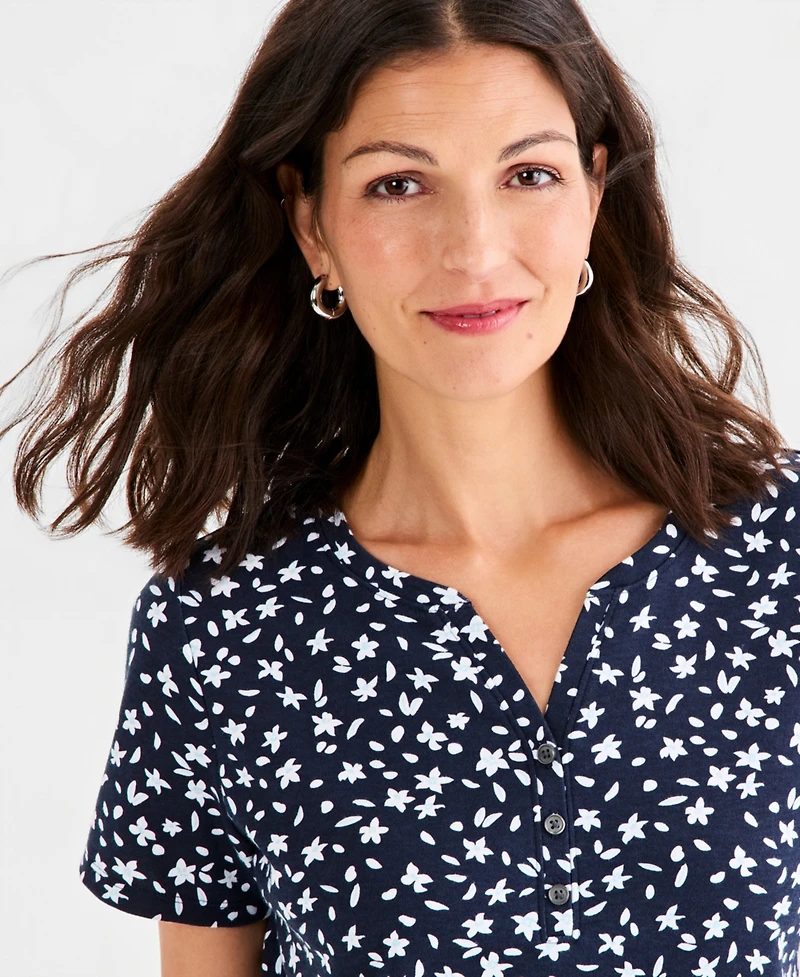 Style & Co Women's Printed Short-Sleeve Henley Top, Macy's Exclusive
