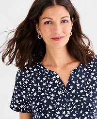 Style & Co Women's Printed Short-Sleeve Henley Top, Macy's Exclusive