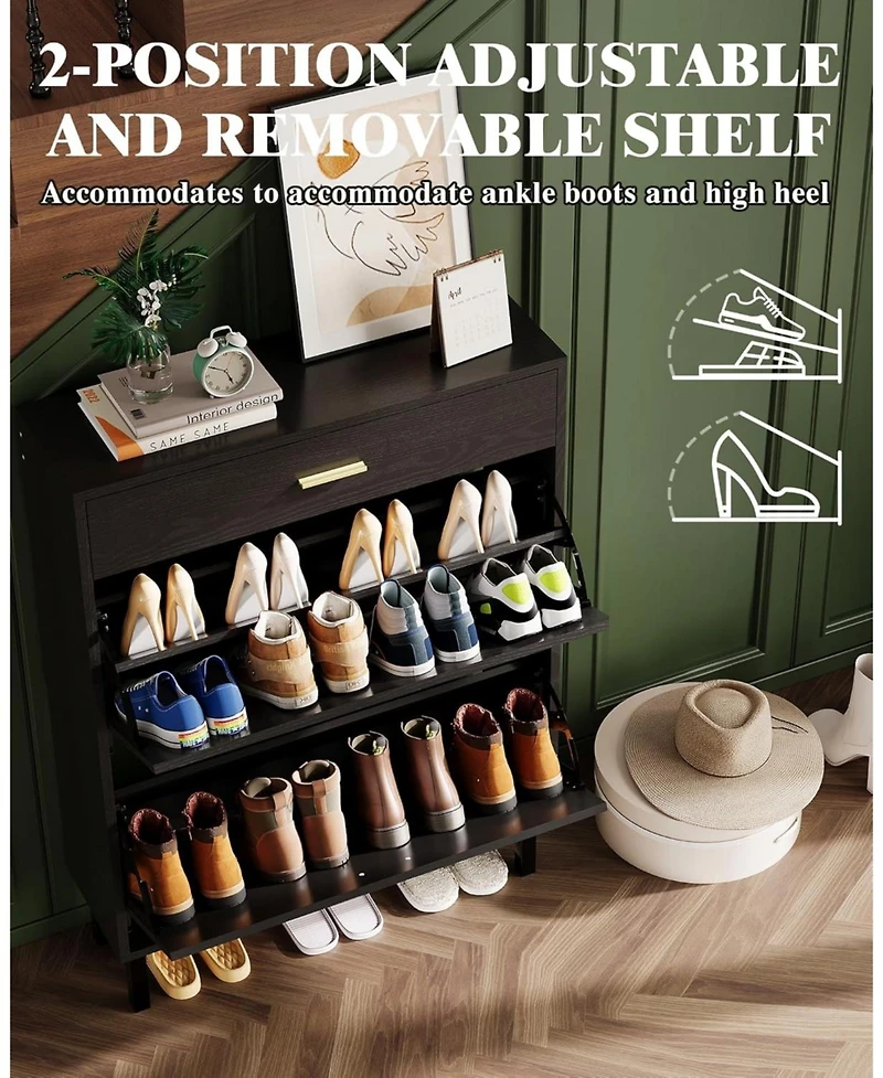 gaomon Narrow Freestanding Wooden Shoe Cabinet Drawers and Adjustable Shelves