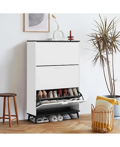 gaomon Narrow Rattan-Style Shoe Cabinet Flip Drawers and Adjustable Shelf