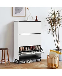 gaomon Narrow Rattan-Style Shoe Cabinet Flip Drawers and Adjustable Shelf