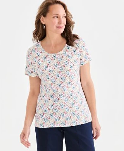 Style Co Womens Printed Short Sleeve Scoop Neck Top Macys Exclusive