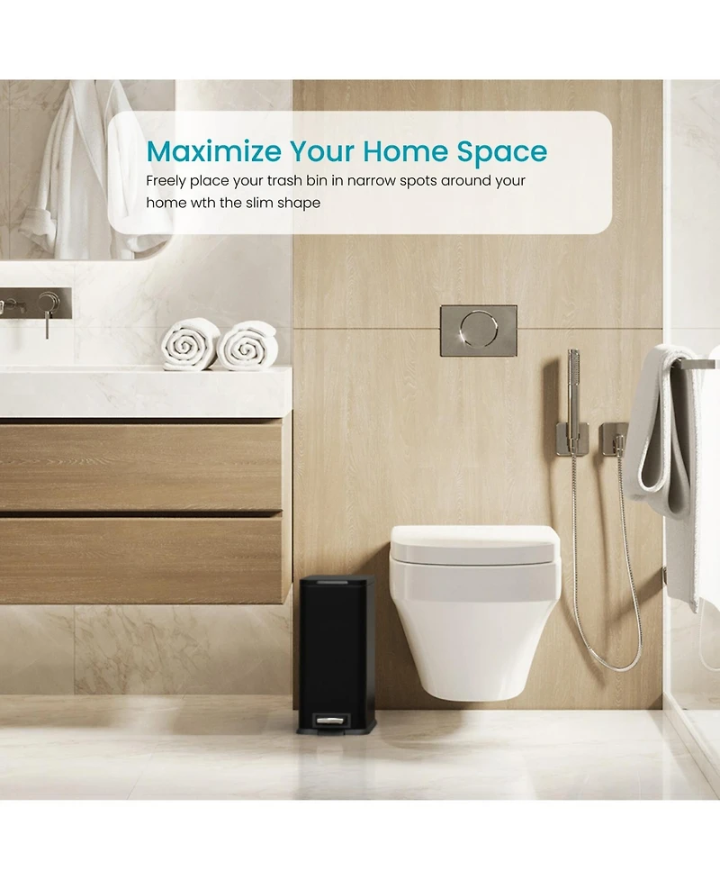 Home Zone Living 4 Gallon Slim Stainless Steel Kitchen Trash Can with Step Pedal and Soft Close Lid