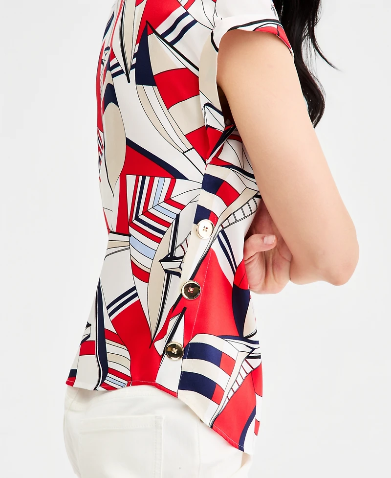 Jones New York Women's Short-Sleeve Polyester Printed Blouse