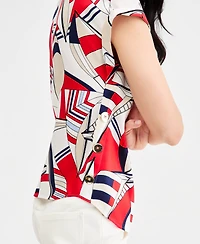 Jones New York Women's Short-Sleeve Polyester Printed Blouse