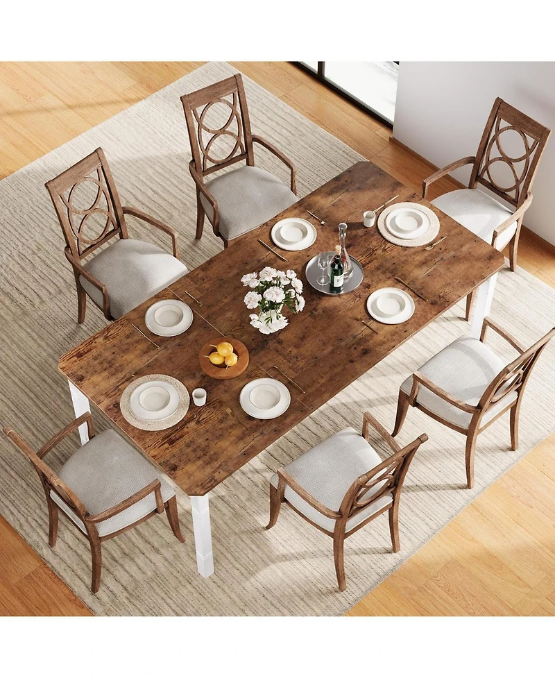 gaomon 78" Industrial Dining Table for 6-8, Heavy Duty Metal Legs, Wood Top, Chamfered Corner, Dining, Living Room