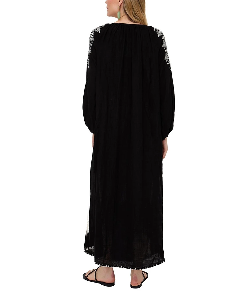 Raffya Women's Aurelia Kaftan Style Embroidered Maxi Dress
