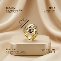 Ra 14k Gold Plated with Rainbow Cubic Zirconia Dome Ring