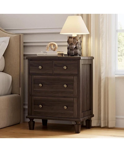 gaomon 4 Drawer Vintage Wood Dresser with Tapered Legs, Distressed Finish Storage Chest