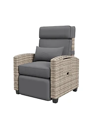 gaomon Outdoor Recliner Lounge Chair, 145° Adjustable Backrest & Footrest, Pe Wicker Steel Frame with Side Table, Patio Pool Deck