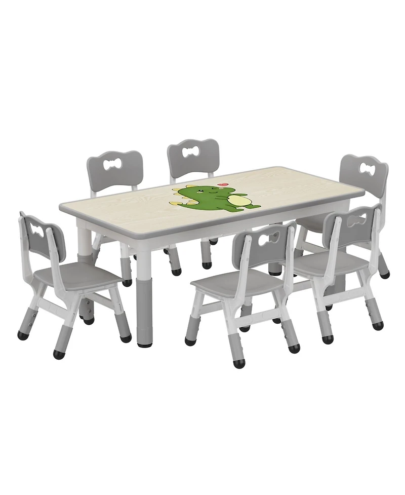 gaomon Kids Table and 6 Chairs Set, Height Adjustable Toddler Table and Chair Set, Graffiti Desktop