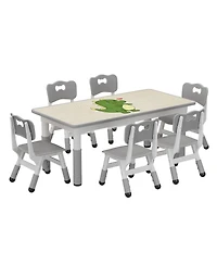 gaomon Kids Table and 6 Chairs Set, Height Adjustable Toddler Table and Chair Set, Graffiti Desktop