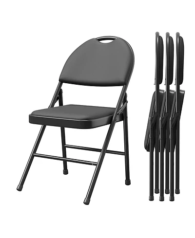 gaomon Folding Chairs, Pu Leather Upholstered Foldable Chairs Set, Soft Cushioned Chairs with Metal Frame